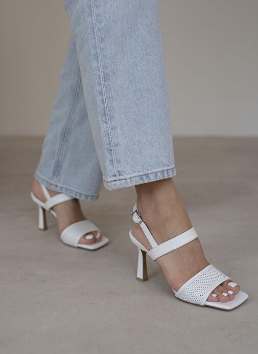 Suarez Beyaz Hakiki Deri Topuklu Ayakkabı - Görsel 6
