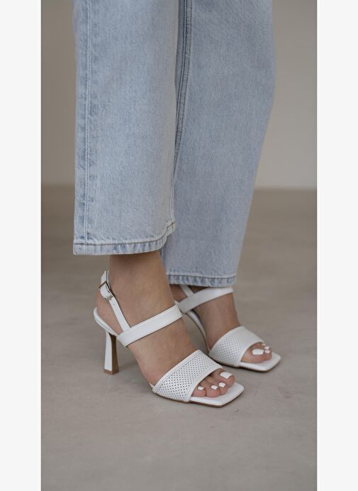 Suarez Beyaz Hakiki Deri Topuklu Ayakkabı - Görsel 5
