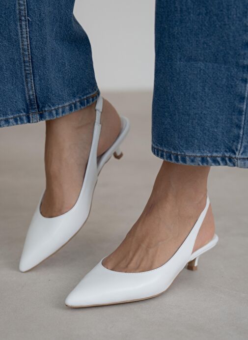 Lewan Beyaz Hakiki Deri Topuklu Ayakkabı - Görsel 5