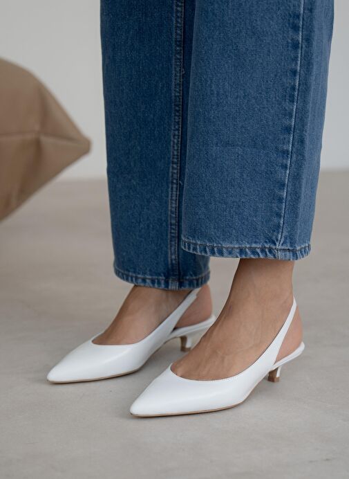 Lewan Beyaz Hakiki Deri Topuklu Ayakkabı - Görsel 3