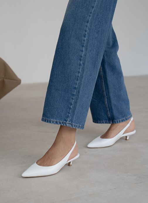 Lewan Beyaz Hakiki Deri Topuklu Ayakkabı - Görsel 4