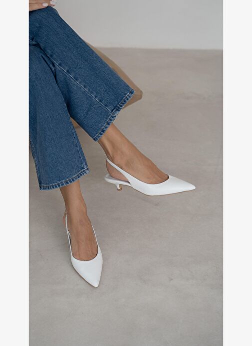 Lewan Beyaz Hakiki Deri Topuklu Ayakkabı - Görsel 6