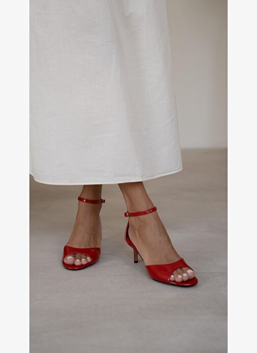 Kepa Kırmızı Rugan Hakiki Deri Topuklu Ayakkabı - Görsel 5