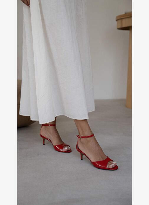Kepa Kırmızı Rugan Hakiki Deri Topuklu Ayakkabı - Görsel 2