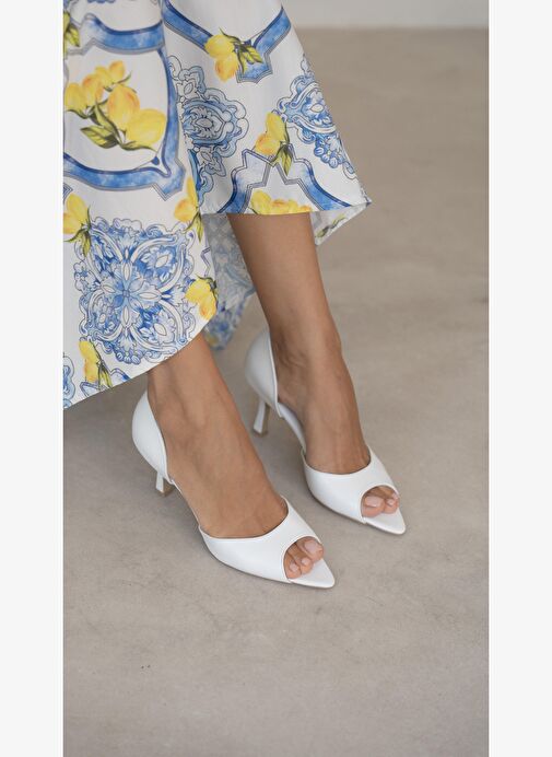 Pacho Beyaz Hakiki Deri Topuklu Ayakkabı - Görsel 5