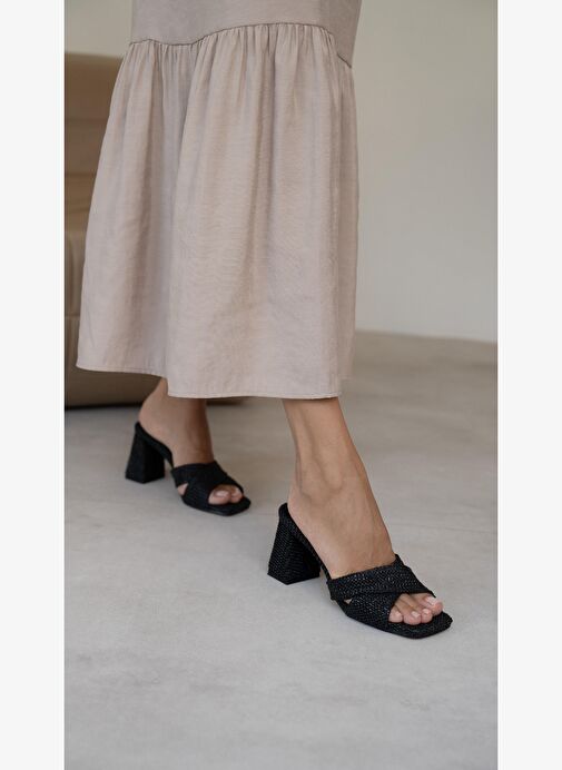 Betis Siyah Hasır Topuklu Ayakkabı - Görsel 3