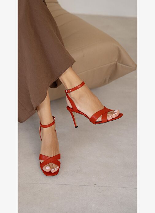 Napa Kırmızı Hakiki Deri Topuklu Ayakkabı - Görsel 4