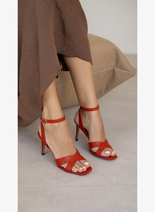Napa Kırmızı Hakiki Deri Topuklu Ayakkabı - Görsel 3