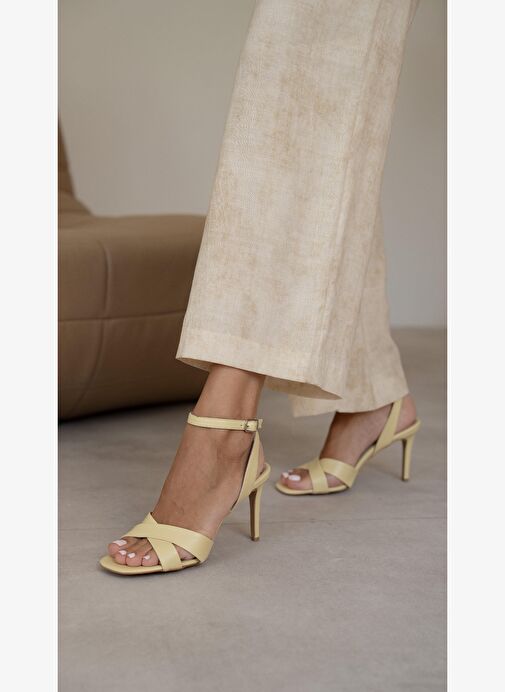 Napa Sarı Hakiki Deri Topuklu Ayakkabı - Görsel 7