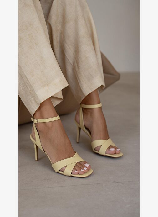 Napa Sarı Hakiki Deri Topuklu Ayakkabı - Görsel 6