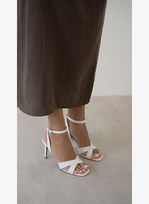 Napa Beyaz Hakiki Deri Topuklu Ayakkabı - Görsel 5