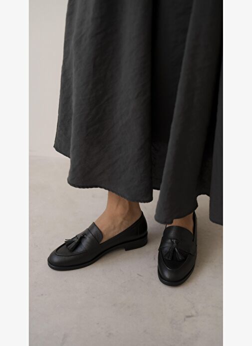 Pippa Siyah Hakiki Deri Kadın Makosen Ayakkabı - Görsel 3