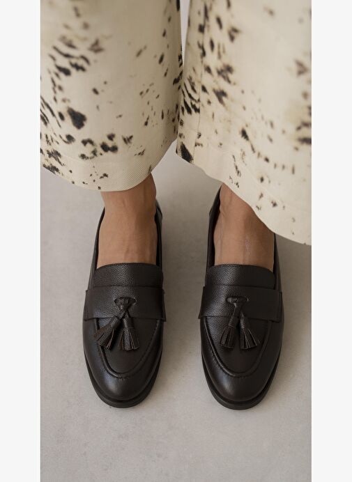 Pippa Kahve Hakiki Deri Kadın Makosen Ayakkabı - Görsel 3