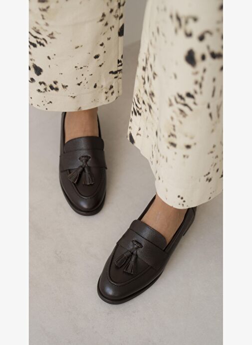 Pippa Kahve Hakiki Deri Kadın Makosen Ayakkabı - Görsel 2