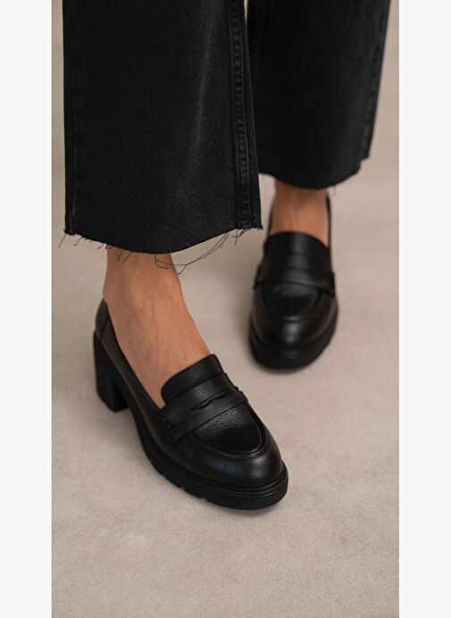 Caly Siyah Hakiki Deri Kadın Makosen Ayakkabı - Görsel 5