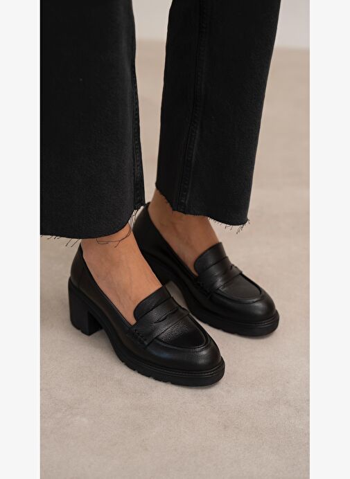 Caly Siyah Hakiki Deri Kadın Makosen Ayakkabı - Görsel 2