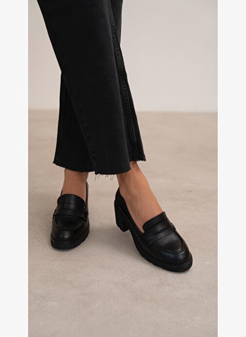 Caly Siyah Hakiki Deri Kadın Makosen Ayakkabı - Görsel 4