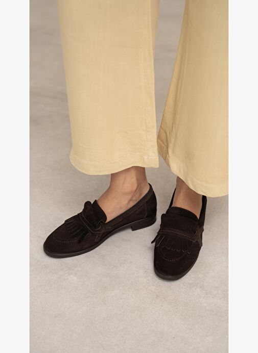 Poet Kahve Süet Hakiki Deri Kadın Makosen Ayakkabı - Görsel 4