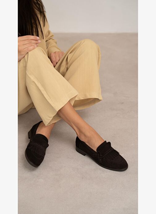 Poet Kahve Süet Hakiki Deri Kadın Makosen Ayakkabı - Görsel 3