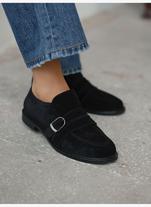 Ovel Siyah Hakiki Süet Kadın MAKOSEN - Görsel 3