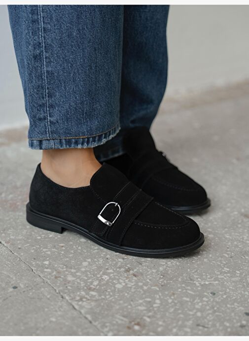 Ovel Siyah Hakiki Süet Kadın MAKOSEN - Görsel 4