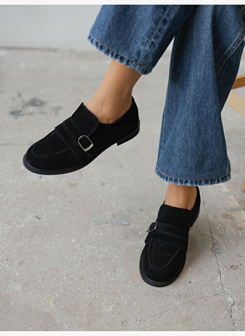 Ovel Siyah Hakiki Süet Kadın MAKOSEN - Görsel 2
