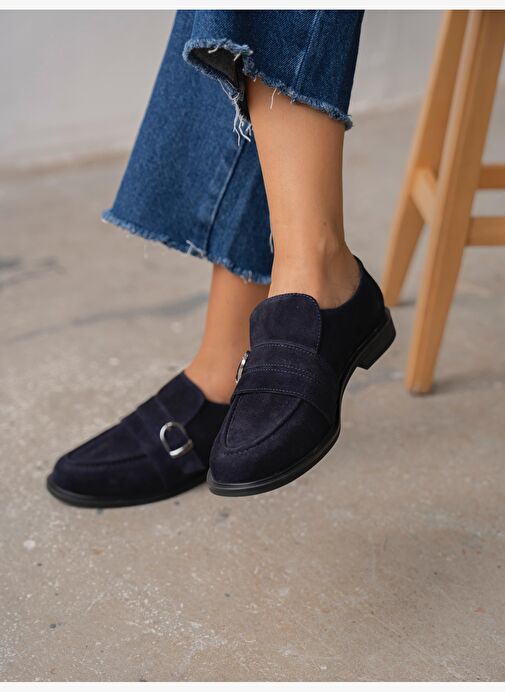 Ovel Lacivert Hakiki Süet Kadın MAKOSEN - Görsel 2