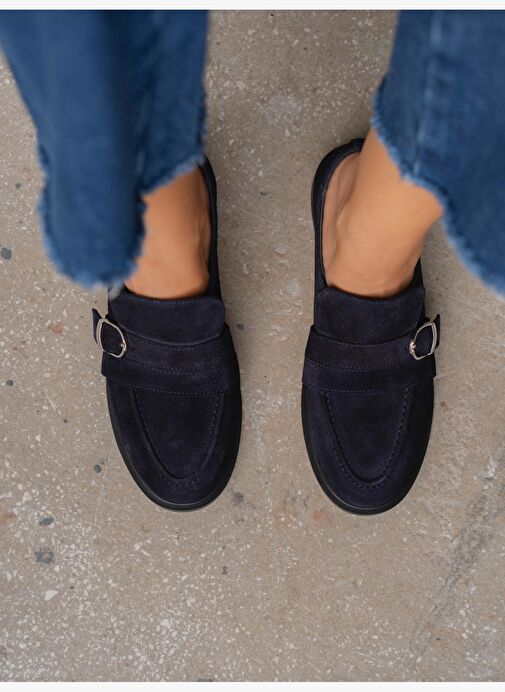 Ovel Lacivert Hakiki Süet Kadın MAKOSEN - Görsel 6