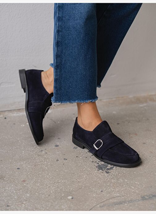 Ovel Lacivert Hakiki Süet Kadın MAKOSEN - Görsel 3