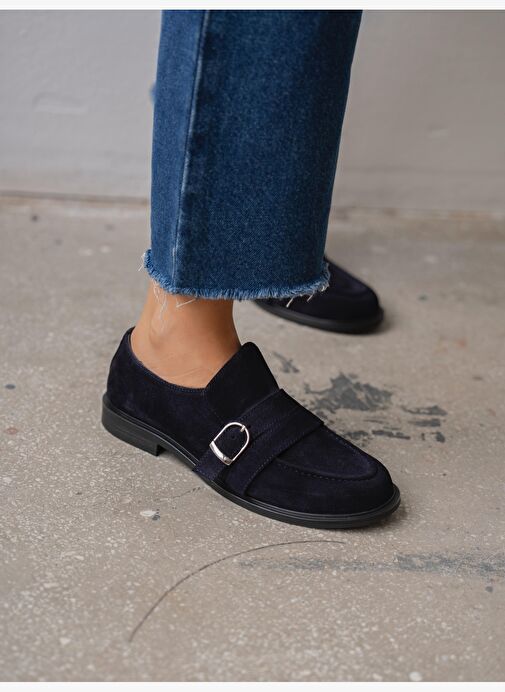 Ovel Lacivert Hakiki Süet Kadın MAKOSEN - Görsel 4