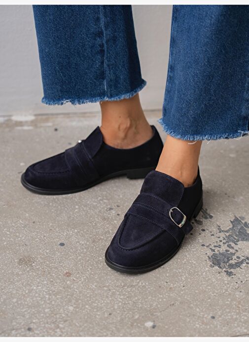 Ovel Lacivert Hakiki Süet Kadın MAKOSEN - Görsel 5