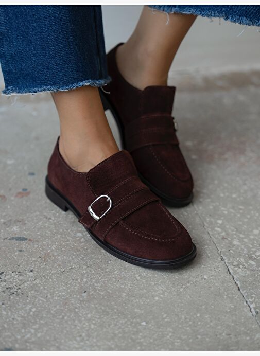Ovel Bordo Hakiki Süet Kadın MAKOSEN - Görsel 4