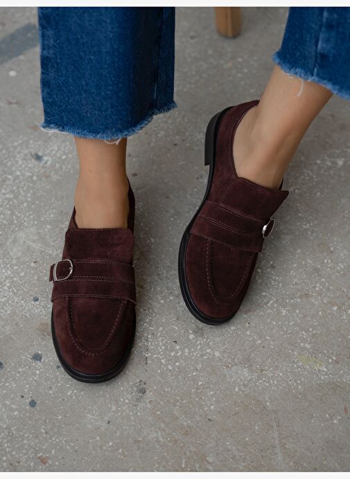Ovel Bordo Hakiki Süet Kadın MAKOSEN - Görsel 6
