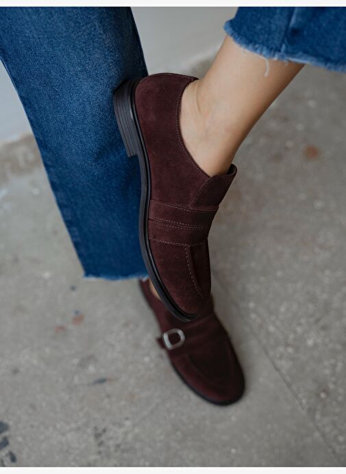 Ovel Bordo Hakiki Süet Kadın MAKOSEN - Görsel 5