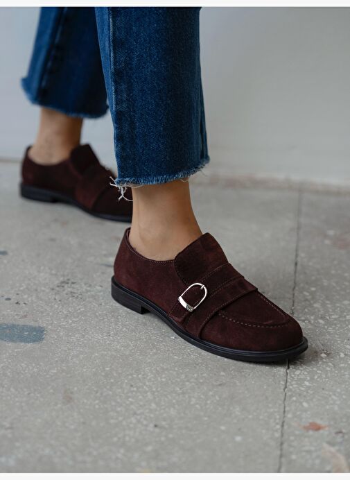 Ovel Bordo Hakiki Süet Kadın MAKOSEN - Görsel 3