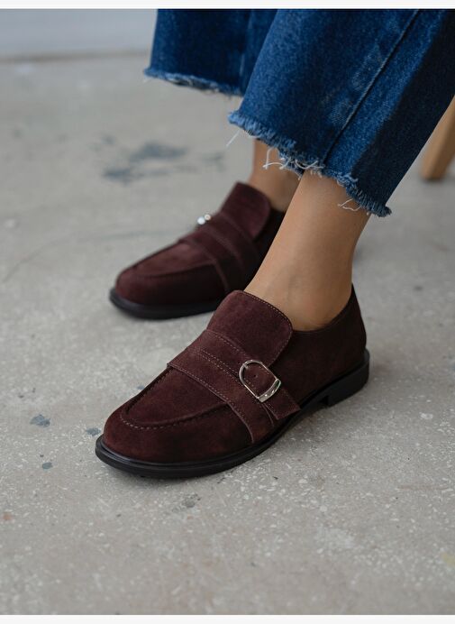 Ovel Bordo Hakiki Süet Kadın MAKOSEN - Görsel 2