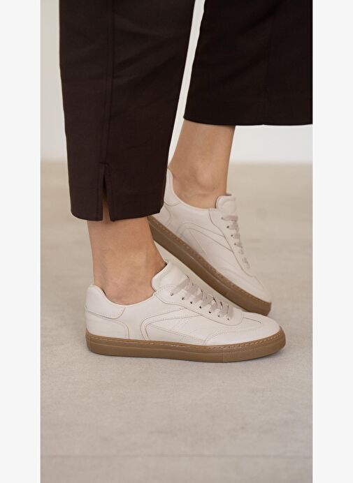 Faye Bej Düz Taban Kadın Bağcıklı Spor Ayakkabı - Görsel 2