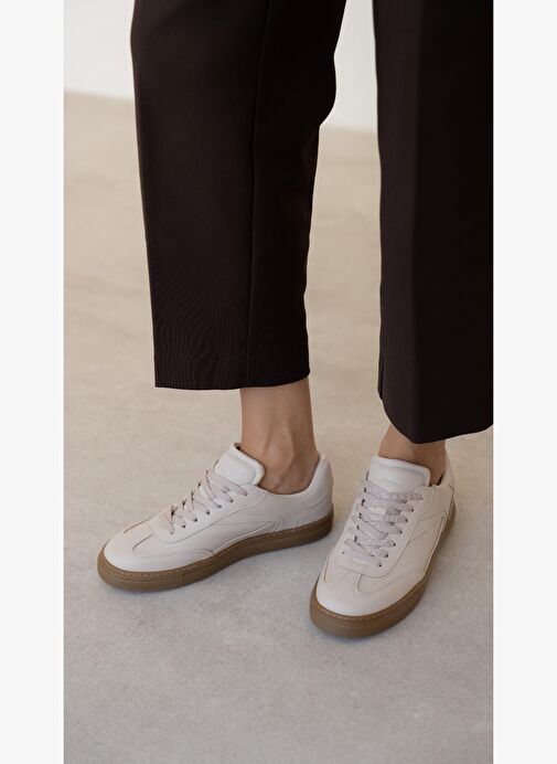 Faye Bej Düz Taban Kadın Bağcıklı Spor Ayakkabı - Görsel 5