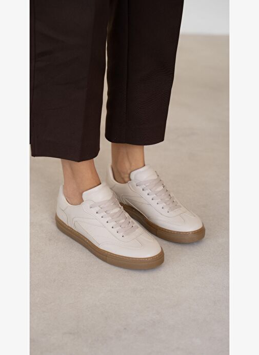 Faye Bej Düz Taban Kadın Bağcıklı Spor Ayakkabı - Görsel 4