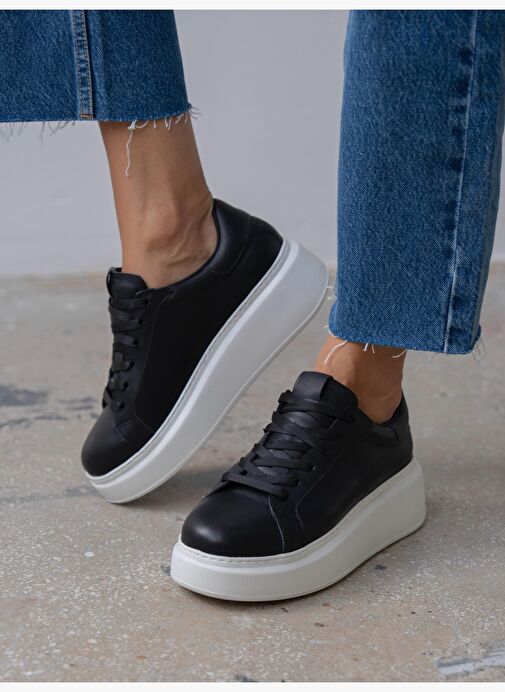 Varen Siyah Hakiki Deri Kadın Spor Ayakkabi - Görsel 2