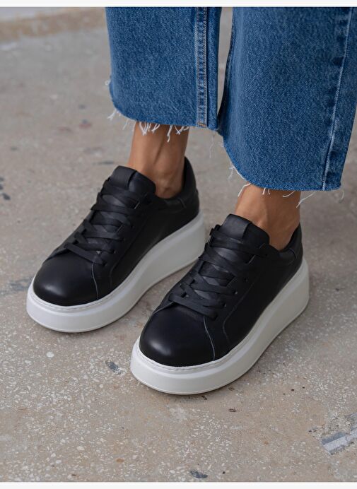 Varen Siyah Hakiki Deri Kadın Spor Ayakkabi - Görsel 5