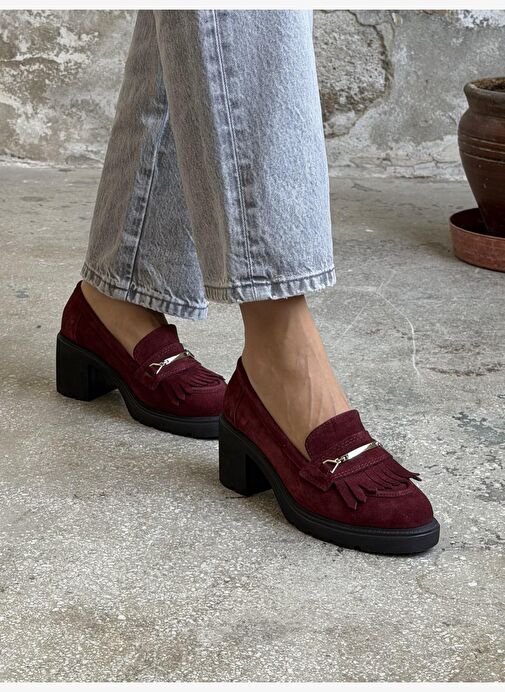 Epis Bordo Süet Hakiki Deri Kadın MAKOSEN - Görsel 3