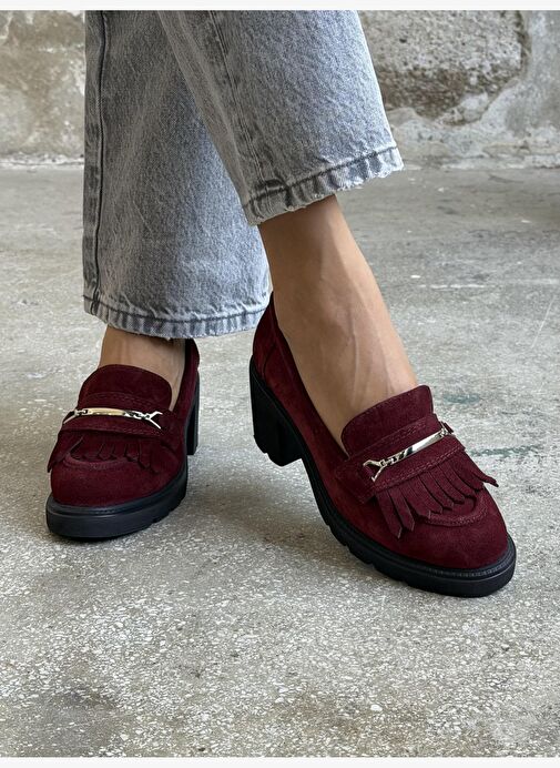 Epis Bordo Süet Hakiki Deri Kadın MAKOSEN - Görsel 2