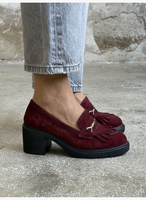 Epis Bordo Süet Hakiki Deri Kadın MAKOSEN - Görsel 5