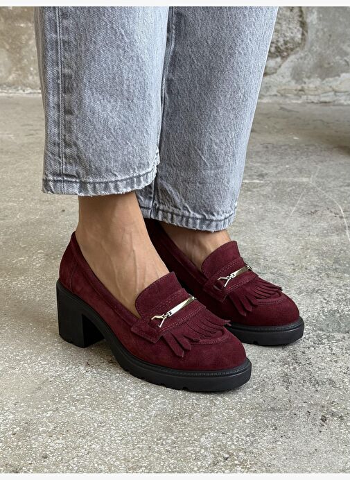 Epis Bordo Süet Hakiki Deri Kadın MAKOSEN - Görsel 4