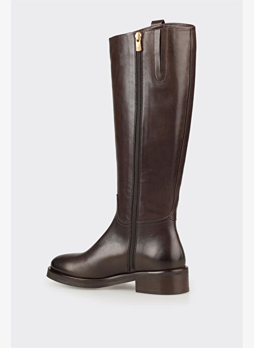 Kahve Deri Kadın Düz Çizme - Görsel 4