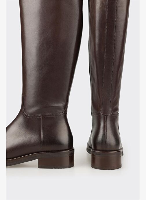 Kahve Deri Kadın Düz Çizme - Görsel 5