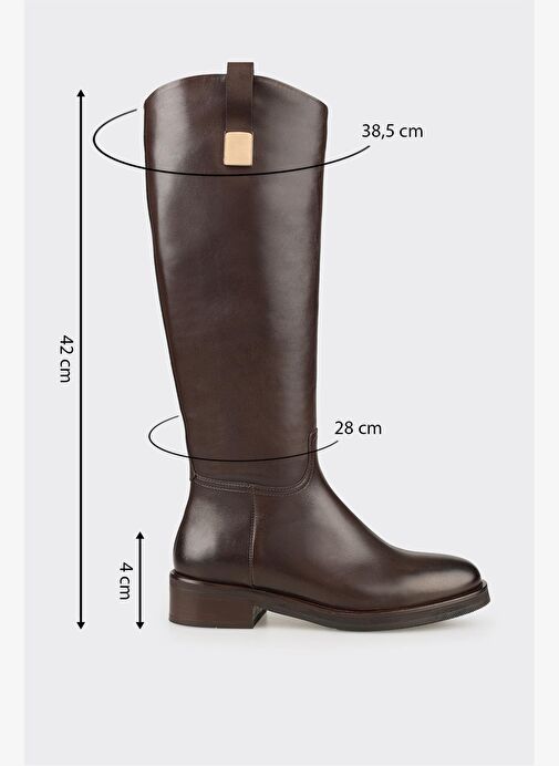 Kahve Deri Kadın Düz Çizme - Görsel 6