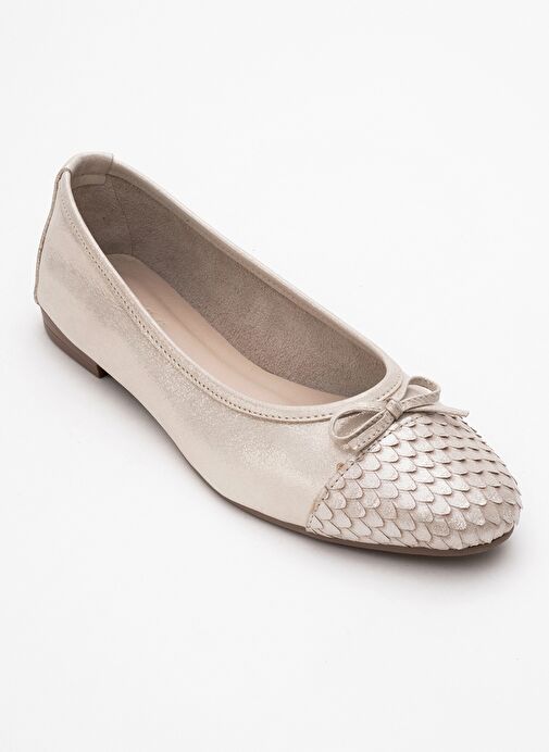 02 Bej Simli Hakiki Deri Kadın Babet Ayakkabı - Görsel 4