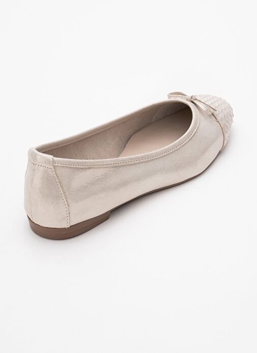 02 Bej Simli Hakiki Deri Kadın Babet Ayakkabı - Görsel 6